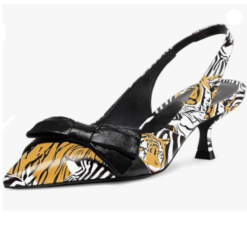 Milooey  Womens Bow Pointed Toe Pumps Kitten Low Heels Slingback Shoes Black